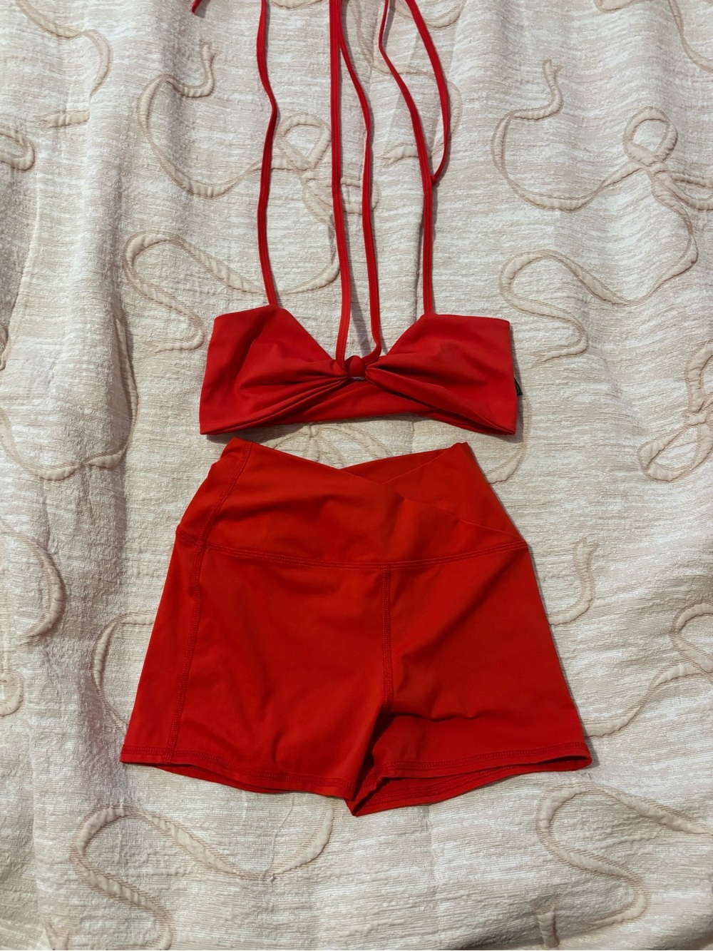 High-Rise Red V-Waist active set top and Bike Shorts for Women tiger Friday